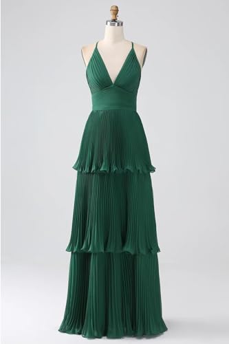 Tiered Chiffon Bridesmaid Dresses for Women Ruffles A-line V-Neck Long Formal Evening Gowns2