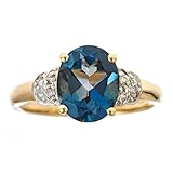 Gin & Grace 14K Yellow Gold Genuine London Blue Topaz Ring with Diamonds for women | Ethically, authentically & organically sourced (Oval-cut) shaped London Blue Topaz hand-crafted jewelry for her |