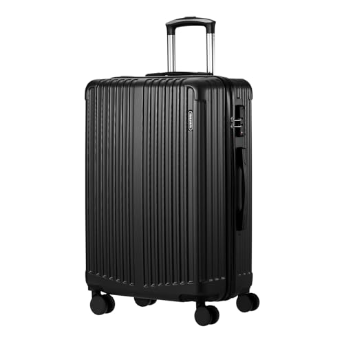 MAZAM 28Inch Suitcase Luggage W/ 3 Handles(Top Retractable/Top/Side), Spinner Wheels, Travel Luggage Hardshell W/Lightweight t-sa Lock, Double-Head Zipper, Stripe, Black