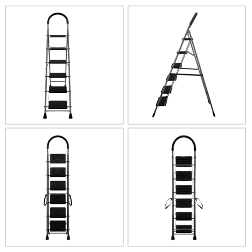 FLIPZON Halo Foldable 6 Step Ladder for Home and Office Use | Alloy Steel | Wide Steps | Wobble-Free | Skid-Free Steps | Durable Safety Ladder | Rust Free | Anti-Skid (Grey & Black) - Image 7