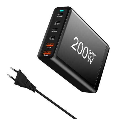 Estación de carga USB - Estación de carga rápida de 6 puertos de 200 W para múltiples dispositivos | Hub de estación de carga multifuncional superrápido para smartphones 14 13 12 Pro Max