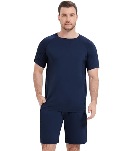 Image of NACHILA Men's Pajama Set, Cooling Bamboo Viscose Short Sleeve Top & Shorts
