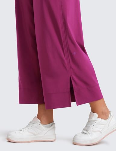 Image of CRZ YOGA Lightweight Wide Leg Crop Pants 25 inch | Casual, Travel, Comfy, Soft, Split, Loose Fit, Pockets, for Women