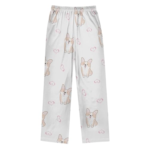 Corgi and Heart Boys Pants Boys Athletic Pants Long Pant for Boywith Pockets Wide-Leg Size 6-14Y2