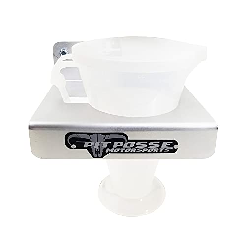 Image of Pit Posse PP3346 Ratio Measuring Cup w /Lid And Aluminum Caddie Combo- For Oil Mixture 2 Stroke Engine Fluid Utility Can 16:1 to 70:1 Premixed Ratio- Storage Holder Caddie w /Cup Included (Silver)