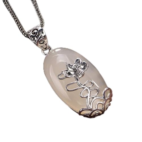 Collier en argent sterling S925 et pendentif calcédoine style palais rétro