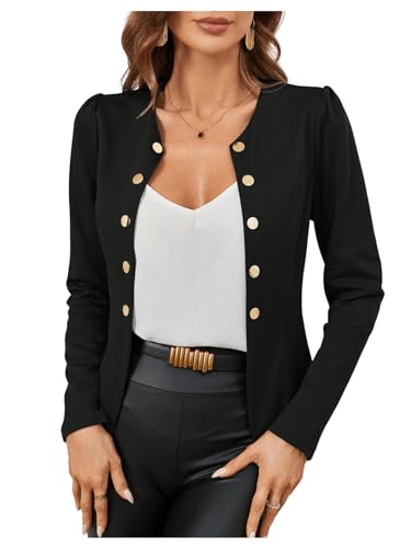 GORGLITTER Women's Button Down Long Sleeve Blazer Work Office Business Blazer Jackets Outerwear
