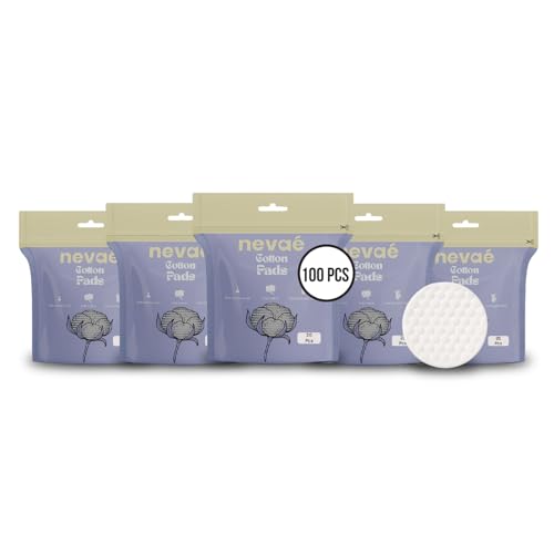 Image of Nevae Premium Cotton Pads for Face (100 pcs) | 100% Pure Cotton | Thick, Ultra Soft & Lint-Free | Double Sided for Makeup Removal, Toner & Skincare | Pack of 5 (20 Pcs each)