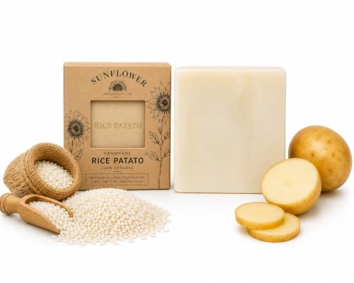 Image of Sunflower Natural Rice Potato Bath Soap Made With Rice And Potato Natural Ingredients For Skin Brightning,Dark Spot Removal,Improve Skin Tone - All Skin Types. 90 Grams