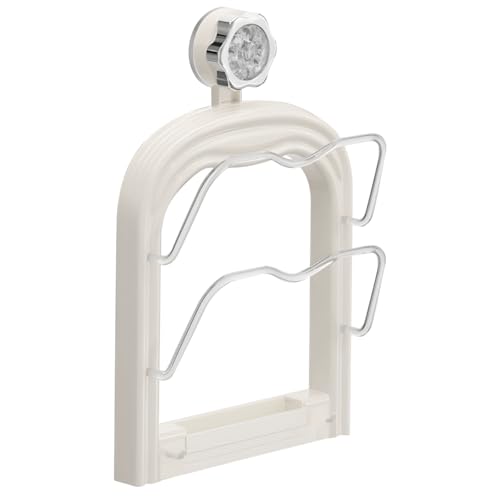 Kronabelle Organizador de ollas con ventosas, soporte de tapa ajustable, bandeja de drenaje extraíble, montaje en pared, estante que ahorra espacio, color crema