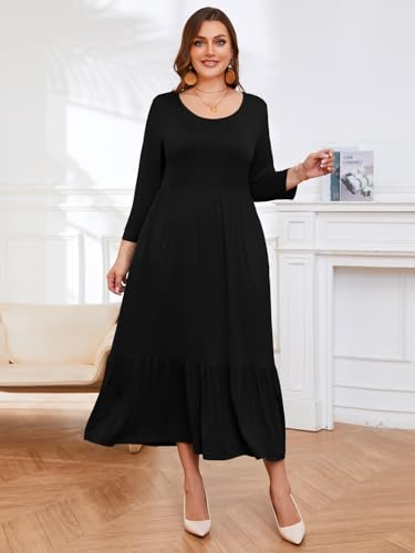 LARACE 3/4 Sleeve Dresses for Women Plus Size Casual Long Maxi Fall Winter Dress with Pockets4