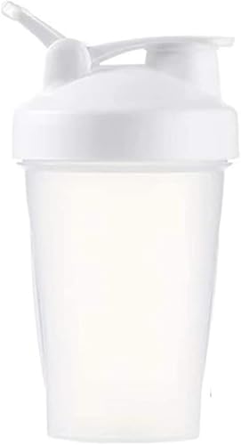 Blender Shaker Bottle con tapa de bucle clásico y bola de batidor de acero inoxidable, 16 onzas (cuerpo transparente, 16 onzas, blanco),