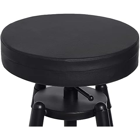 Tromlycs Round Bar Stool Seat Cushion with Elastic 14 inch for Barstool Pad Cushion Cover Black Faux Leather Cover