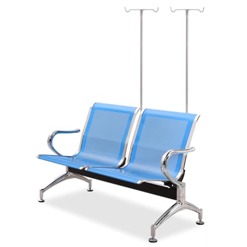 QSNYJPL Sillón Relax Reclinable de 2 Plazas, Silla Sala de Espera con Portasueros Desmontable y Reposabrazos y Patas de Acero Integrados para Hospitales y Clínicas(Blue)