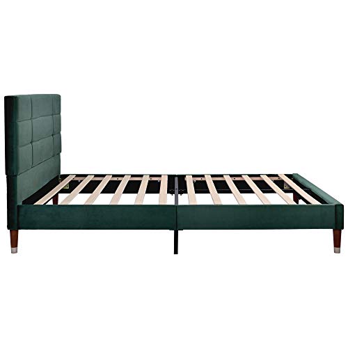 Merax Polsterbett Doppelbett | 140 x 200 cm | Bettgestell | Lattenrost | Kopfteil | Samt | Erwachsene Jugendliche | Keine Matratze | Grün