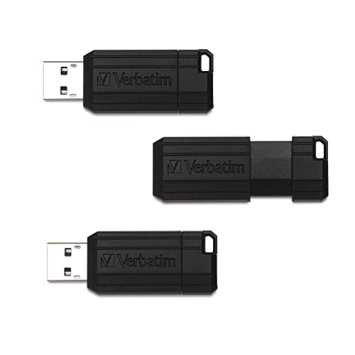 Verbatim 64GB PinStripe Retractable USB 2.0 Flash Thumb Drive – 3 Pack – Black