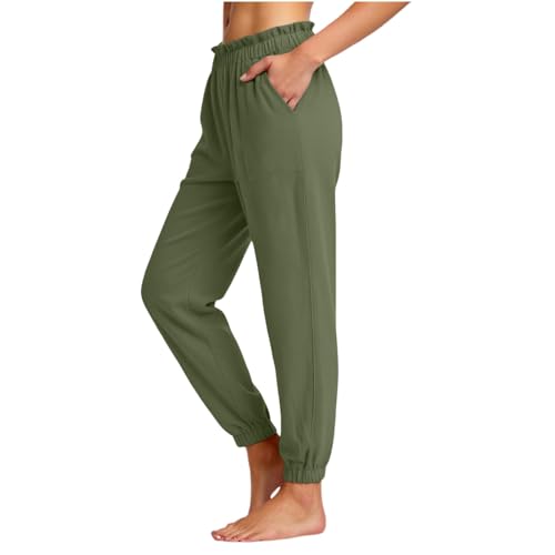Pantalon décontracté à coupe haute et taille élastique durable