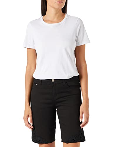 Miss RJ Bermudas de verano de cintura alta con encaje de ganchillo decorativo., Negro , 36