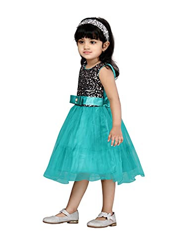 Image of MUHURATAM Girl's Net Fit and Flare Knee-Length Dress
