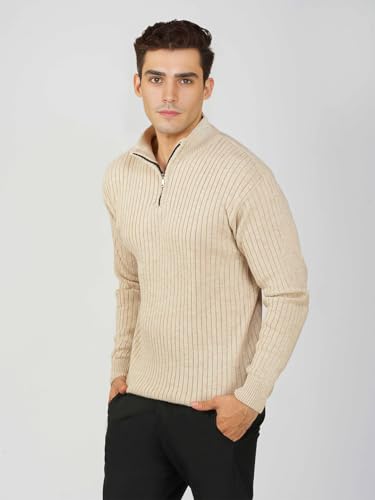 Image of LOQUE Men's Wool Blend Selection Sweater Half Zip High Neck Pullover Warm Casual Winter Wear for Office and Travel