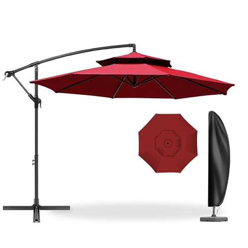 ViCoopZim ガーデンパラソル 大型 風に強い ハンギングパラソル 二層式（ダブルトップ）直径270cm/300cm UVカット 撥水 角度調整 カバー付き おしゃれ 日除け 屋外・庭・ベランダ・テラス用