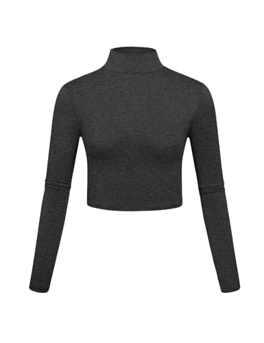 Image of Kindcall Lightweight Mock Turtleneck Crop Tops Long Sleeve Casual Base Layer for Women