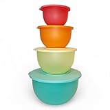 Tupperware Impressions Classic Bowl Set, 4 Piece, Spring Colors, Raspberry, Tangerine, Lemon, Mint