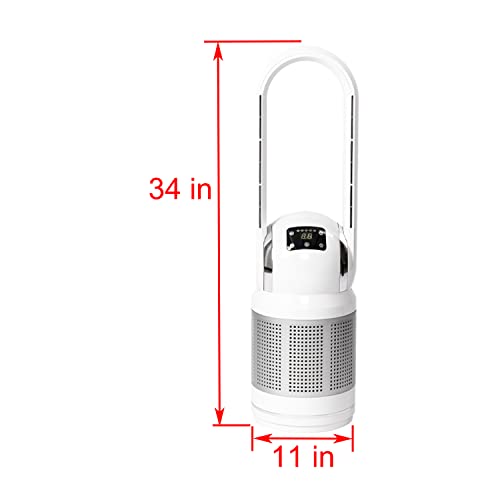 Heatit Bladeless Fan With Remote And Air Purifier Tower Fan 80° Oscillating With 8 Speeds 8H Timer Air Circulator Fan For Home Bedroom Kitchen And Office White #TOP5