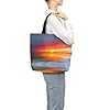 DUYKIMQW Orange Lake Shore print Valentine's Day Tote Bag - Large Capacity Waterproof Polyester Tote Bags with Love Print #1