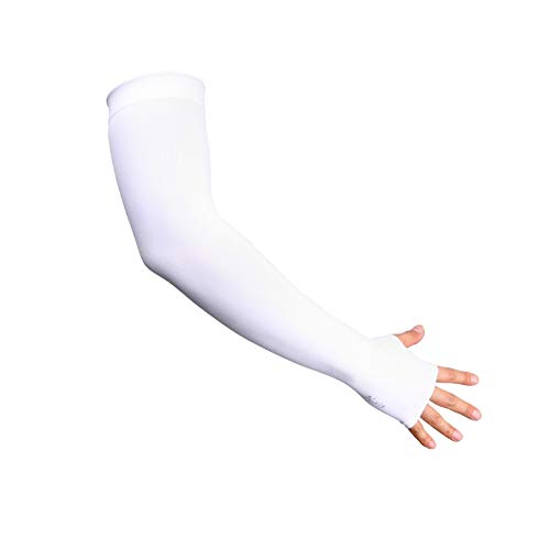 N-rit Compression Cooling Arm Sleeves for Men and Women, UV Sun Protection, Ideal for All Sports and Activities [White Fingerless]