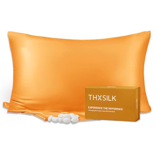 Image of THXSILK 100% Pure Mulberry Silk Pillowcase for Hair and Skin, 25 Momme Zipper Silk Pillow Case Standard Size, Gift Box, Real Silk Pillowcase with Zipper (Bronze, Queen 20 inchx30 inch)