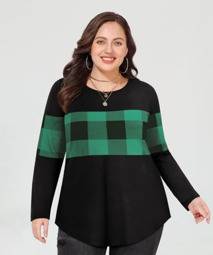 Image of CARCOS Plus Size Tops for Women Color Block Flower /Striped /Camo Crew Neck Long Sleeve Tee Shirt