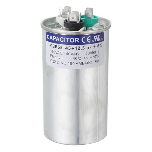 PATIKIL CBB65 Capacitor, 45+12.5uF 370-440 VAC 50/60Hz Aluminio CBB65 Condensador Redondo Arranque Motor Para Aire Acondicionado Para Sistemas HVAC, Aire Acondicionado, Bomba Calor