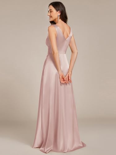Image of Ever-Pretty Women's Spring Satin V Neck Formal Wedding Guest Dress Floor Length Empire Waist Prom Dresses with Pockets