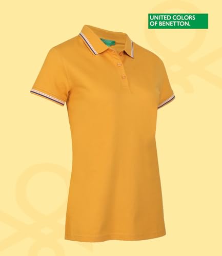 Image of UNITED COLORS OF BENETTON Women's Cotton Lycra Half Sleeves Plain Stylish Regular Fit Polo T-Shirt with Coloured Collar Tipping