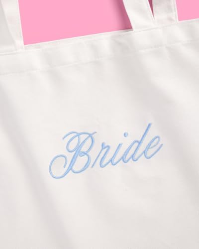 Bolsa Tote de Lona para Novia con Lazos Azules miniatura 7