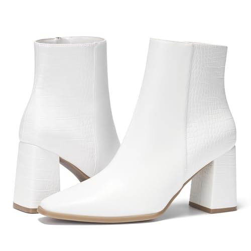 ALICEPUB Women's Ankle Boots Chunky Heel Booties Leather & Suede Dress Booties Square Toe Boots with Side Zipper3