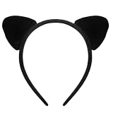 Jadive Plush Cat Ears Headband Realistic Animal Cat Ears Headband Halloween Funny Headwear Photo Props for Halloween Christmas Makeup Cosplay Themed Party Headpiece