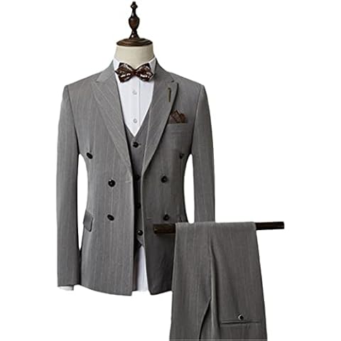Lmtossey Men's Three-Piece Suit Jacket Vest Pants Suit/Men's Double-Breasted Business Formal Jacket Cover