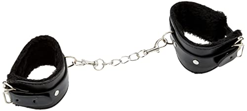 Shots Ouch! Black & White - Plush Bonded Leather Hand Cuffs With Adjustable Straps