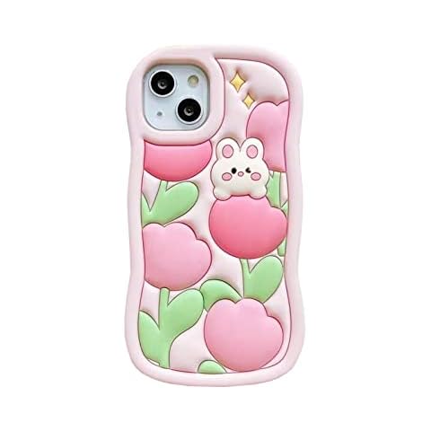 HYHMXB Phone Cover, 3D Cute Kawaii Flowers Lying Rabbit Pattern Soft Silicone Shockproof Bumper All-Round Strong Protective Phone Case Compatible with iPhone 14 for Girls Women Cover