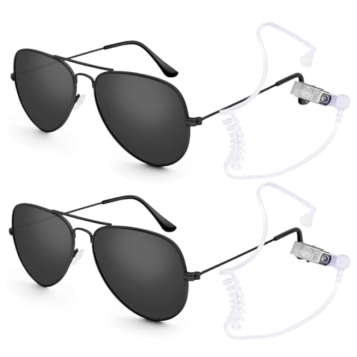 BTHRORO Kit di travestimento de Espía, 4 Piezas Espía Auriculares Servicio Secreto Gafas de Sol para jugar Cosplay Fiesta de disfraces Kit de accesorios