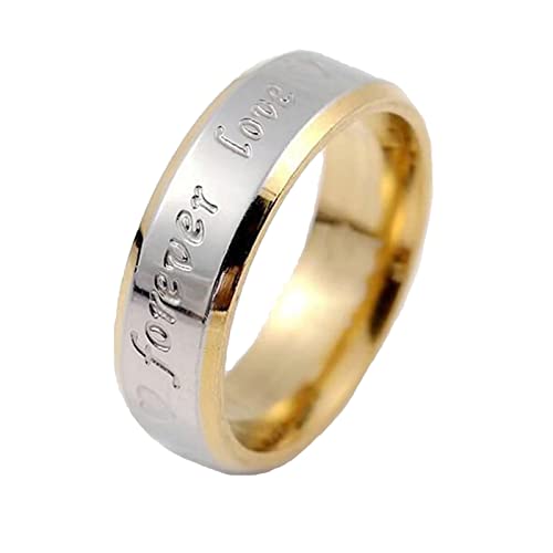 Image of Epinki 6MM Simple Promise Rings for Women, Silver Gold Matte Forever Love Jewellery Ring Wedding, Stainless Steel Ring Size P 1/2