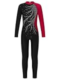 Nyeemya Maillot Gimnasia Ritmica Niña Brillantes Mono de Danza Jumpsute Deportivo Mono Ballet de Manga Larga Maillot Danza Clásica Niña Borgoña 9-10 años