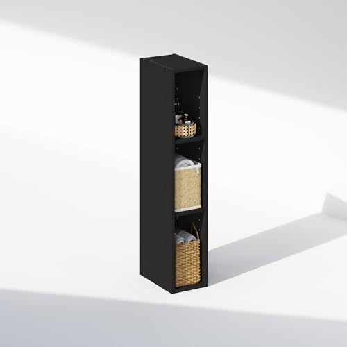 Image of Furinno Reed 3-Tier Closet Organizers and Storage, Closet Organizer, Open Shelf Closet Storage, for Wardrobe, Bedroom, Living Room, 6-Inch Width, Blackwood