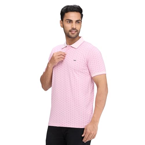 Image of Park Avenue Men's Slim Fit Print Pattern Cotton Polyester Blend Polo Neck Half Sleeve Casual T-Shirt