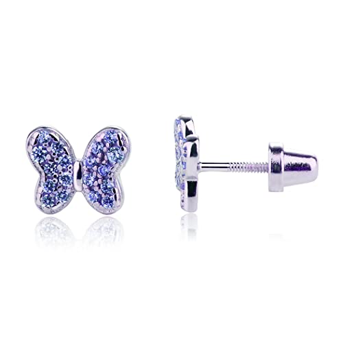 Cherished Moments Sterling Silver CZ Butterfly Screw-Back Earrings for Little Girls and Kids