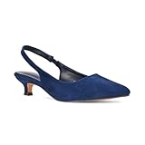 Women's Low Kitten Heel Shoes Ladies Navy Faux Suede Slingback Point Toe Party Evening Wedding Pumps Size 6