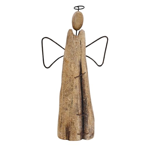 K KILIPES 10.8" H Mother's Day Wooden Angel Statue Primitive Farmhouse Decor Hand Carved Rustic Angel Figurine Table Top Ornament Home Decoration