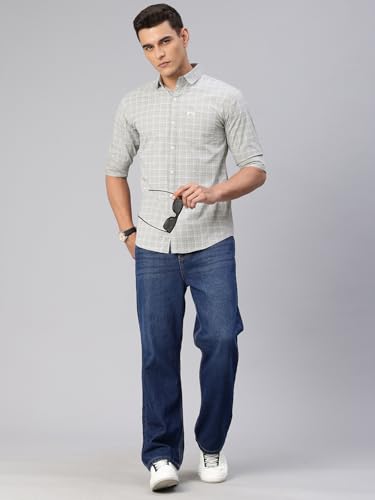Image of Majestic Man Comfort Slim Fit Spread Collar Small Checked Cotton Casual Shirt